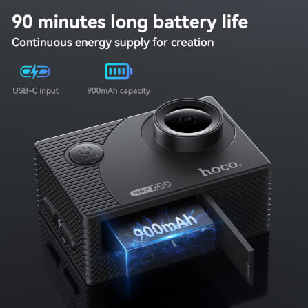 กล้องแอคชั่น HOCO DV100 สีดำ กันน้ำลึก 30 เมตร เลนส์ 150 องศา 1080P / 30FPS หน้าจอ IPS 2 นิ้ว_7