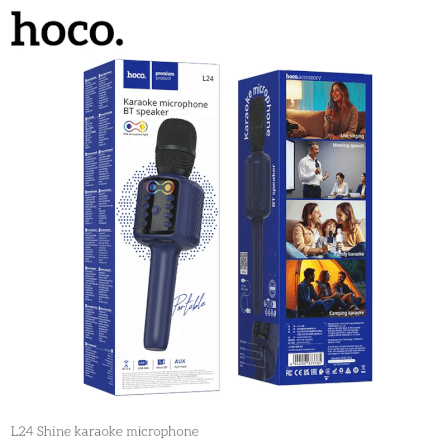 ไมโครโฟนคาราโอเกะ HOCO L24 สีน้ำเงิน พร้อมลำโพงในตัว บลูทูธ 5.4, ไฟ RGB, เล่นไฟล์ผ่าน USB/TF/AUX_7
