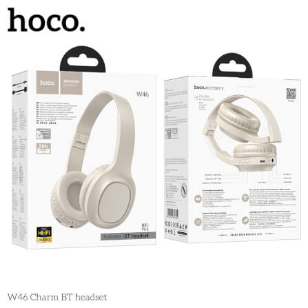 หูฟังไร้สาย HOCO W46 สีขาว AUX 3.5MM แบตเตอรี่ 20 ชม. BT 5.3 ไมค์ในตัว_8