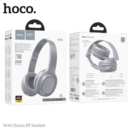 หูฟังไร้สาย HOCO W46 สีเทาสว่าง AUX 3.5MM แบตเตอรี่ 20 ชม. BT 5.3 ไมค์ในตัว_8