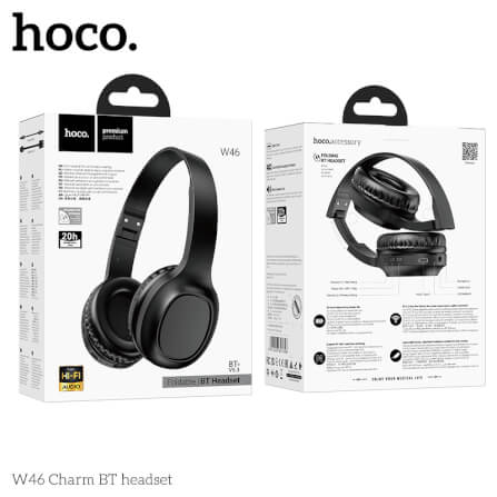 หูฟังไร้สาย HOCO W46 สีดำ AUX 3.5MM แบตเตอรี่ 20 ชม. BT 5.3 ไมค์ในตัว_8