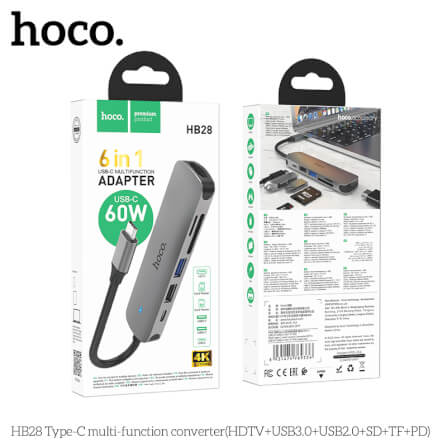 อุปกรณ์เชื่อมต่อ ยูเอสบี-ซี มีเดีย ฮับ 6-IN-1 HOCO HB28 TYPE-C 100W MULTIFUNCTION ADAPTER_8
