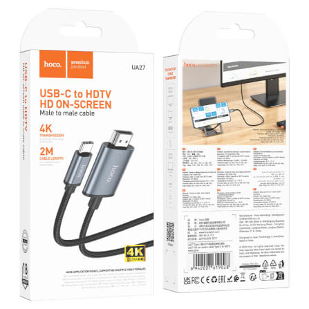 สายเคเบิล TYPE-C TO HDMI HOCO UA27 รองรับความละเอียด 4K ULTRA HD 30HZ ความยาว 2 เมตร สำหรับฟังก์ชั่น SCREEN MIRRORING_8