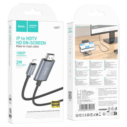 สายเคเบิล LIGHTNING TO HDMI HOCO UA27 รองรับความละเอียด 1080P 60HZ FULL HD ความยาว 2 เมตร สำหรับฟังก์ชั่น SCREEN MIRRORING_8