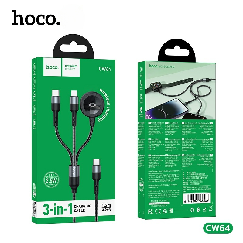 สายชาร์จ 3IN1 HOCO CW64 แท่นชาร์จนาฬิกา APPLE WATCH + TYPE-C + LIGHTNING_8