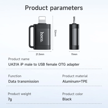 อะแดปเตอร์ LIGHTNING TO USB HOCO UA31A รองรับ OTG ความเร็ว 480MBPS สำหรับ IPHONE 6-14 & IPAD_9