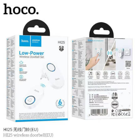 กริ่งไร้สาย HOCO HI25 แบตเตอรี่ 6 เดือน ระยะ 150 เมตร 60 ริงโทน ออดประตู กริ่งประตู สีขาว_9