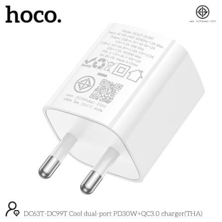 หัวชาร์จเร็ว 2 พอร์ต HOCO DC99T TYPE-C + USB รองรับชาร์จเร็ว PD 30W + QC 3.0_9