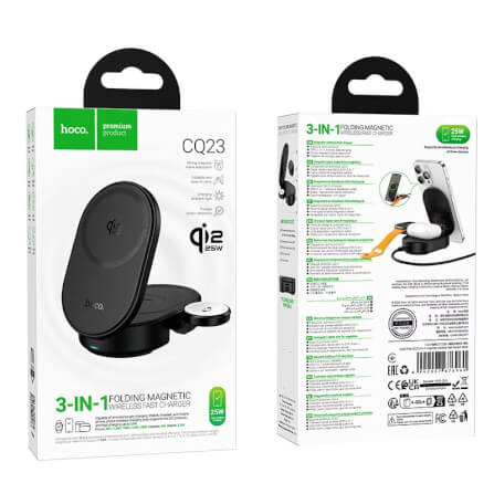 แท่นชาร์จไร้สาย 3IN1 HOCO CQ23 ระบบ QI2.2 จ่ายไฟ 25W สำหรับ สมาร์ทโฟน / APPLE WATCH / AIRPODS_9
