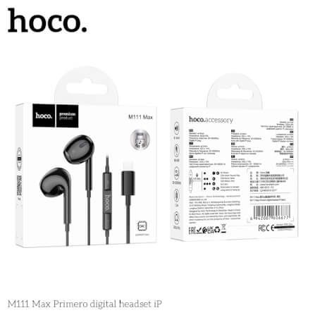 หูฟังอินเอียร์ HOCO M111 MAX สายไลท์นิ่ง สำหรับ IPHONE รุ่น 6-14 ไมค์ในตัว สีดำ_6