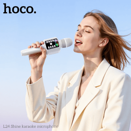 ไมโครโฟนคาราโอเกะ HOCO L24 สีน้ำเงิน พร้อมลำโพงในตัว บลูทูธ 5.4, ไฟ RGB, เล่นไฟล์ผ่าน USB/TF/AUX_9