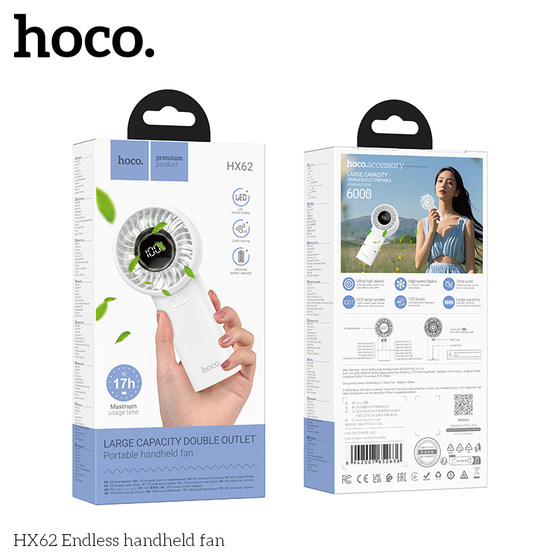 พัดลมพกพา HOCO HX62 ปรับแรงลม 100 ระดับ หน้าจอดิจิทัล แบตเตอรี่ 6000MAH ใช้งานสูงสุด 17 ชั่วโมง_9