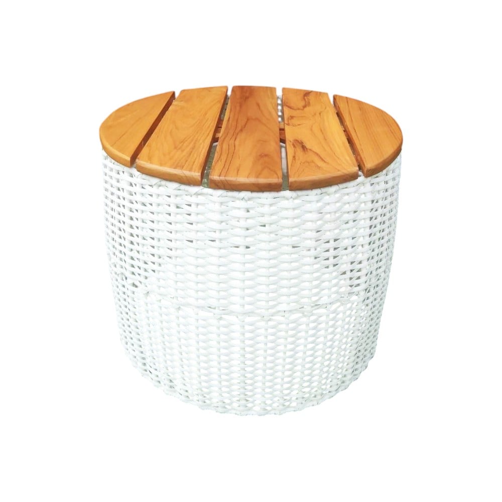 โต๊ะข้างหวายสานเทียม PAREENA DECOR รุ่น COASTAL WEAVE ท๊อปไม้สัก ไม้เนื้อแข็ง