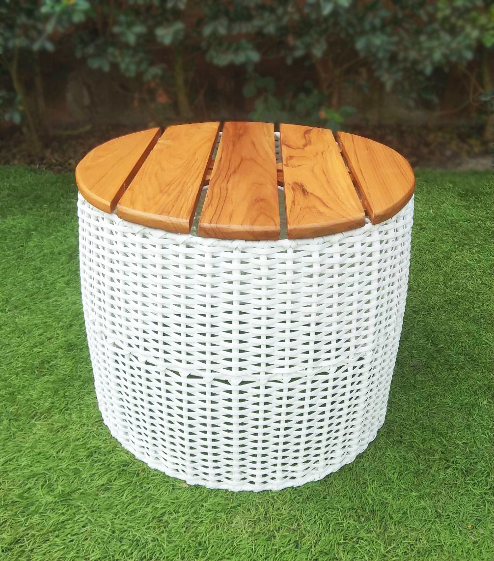 โต๊ะข้างหวายสานเทียม PAREENA DECOR รุ่น COASTAL WEAVE ท๊อปไม้สัก ไม้เนื้อแข็ง_2