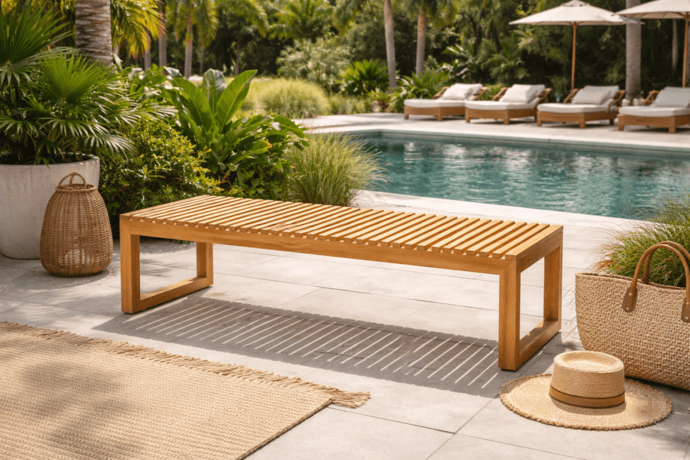 ม้านั่งสนาม PAREENA DECOR AURELIA ไม้สัก 40 ซม. สีไม้ธรรมชาติ