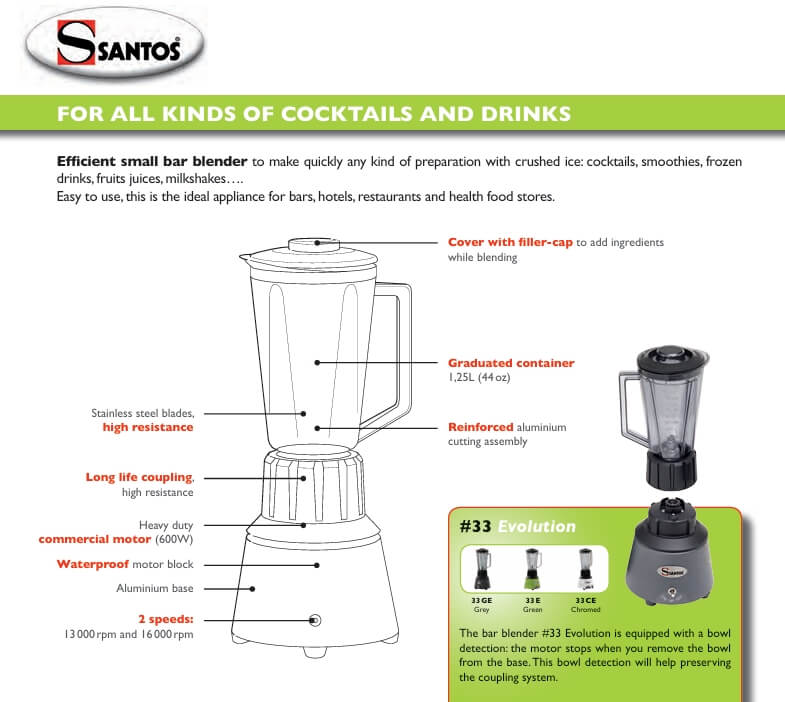 เครื่องปั่น SANTOS รุ่น BAR BLENDER 33