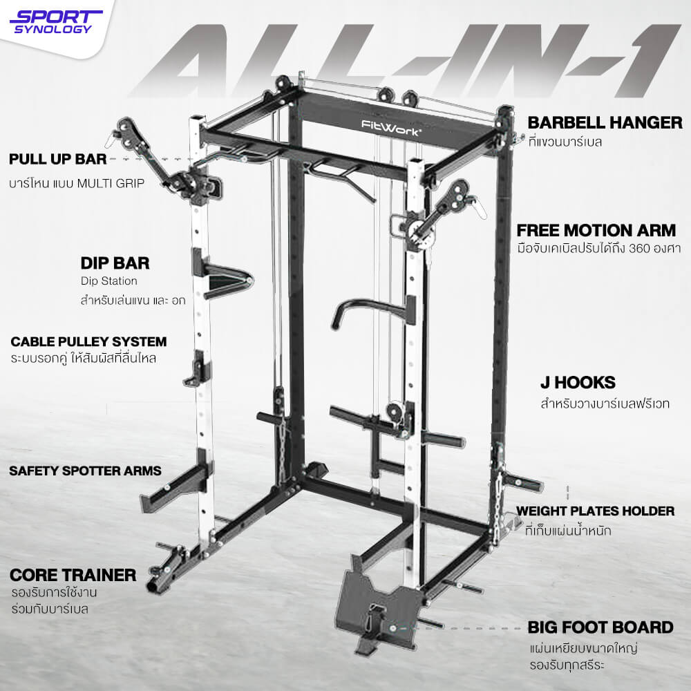 พาวเวอร์แร็ค SPORTSYNOLOGY MX2 โครงสร้างแข็งแรง มือจับเคเบิลอิสระหมุนได้ 360 องศา (เครื่องเปล่า)
