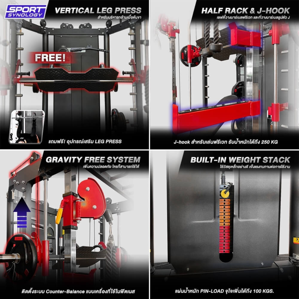 เครื่องสมิทแมชชีน SPORTSYNOLOGY MODEL-X เครื่องออกกำลังกาย รองรับการเล่นได้มากกว่า 250 ท่า (เซต2)