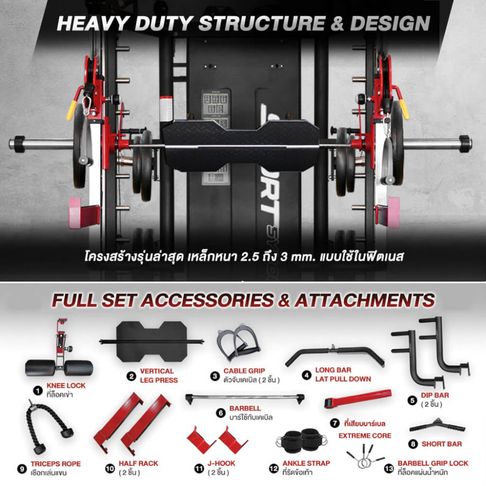 เครื่องสมิทแมชชีน SPORTSYNOLOGY MODEL-X เครื่องออกกำลังกาย รองรับการเล่นได้มากกว่า 250 ท่า (เซต2)