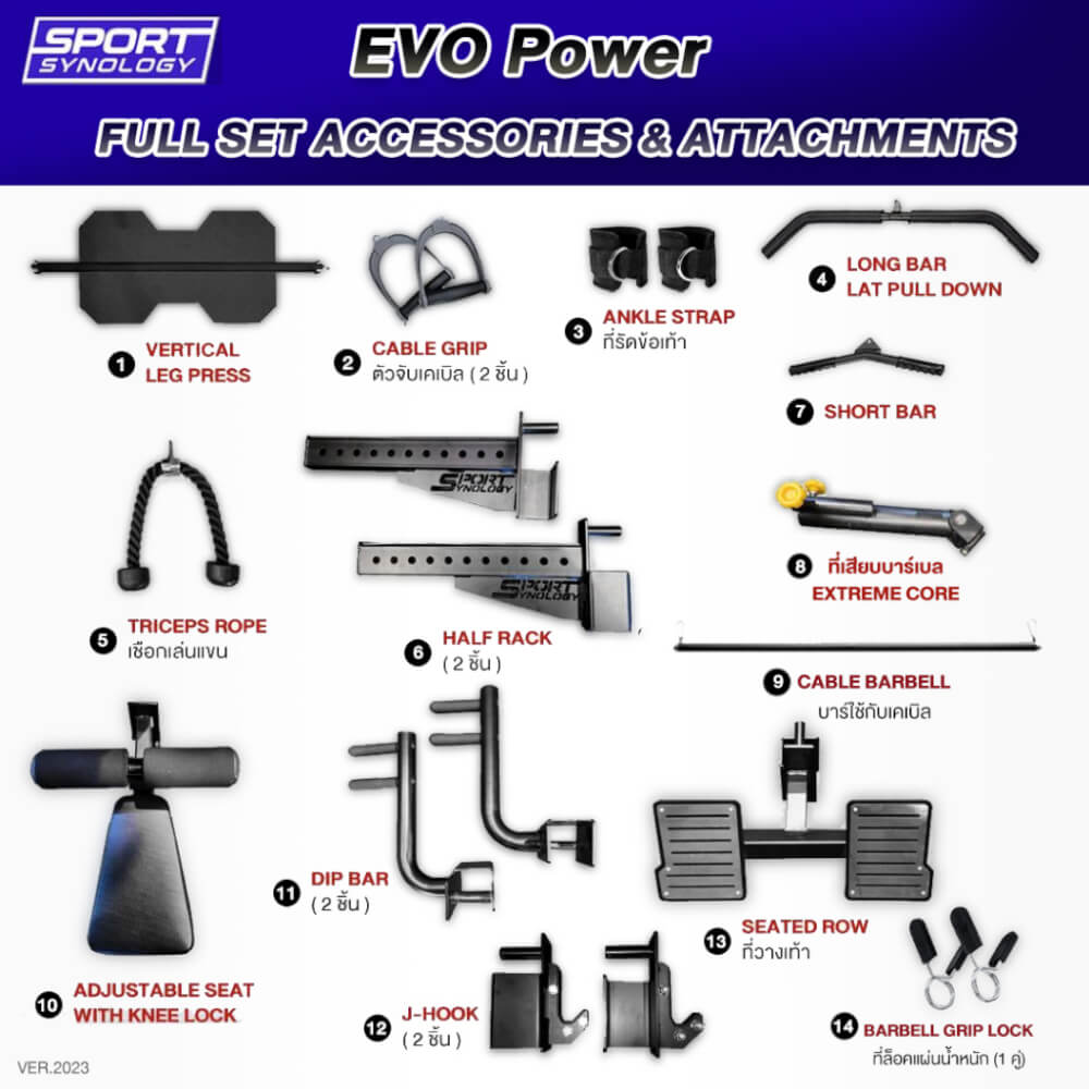 เครื่องสมิทแมชชีน SPORTSYNOLOGY EVO POWER เกรดฟิตเนส รองรับการใช้งานหนัก พินโหลดสองแถวรวม 150 กก. (เซต2)