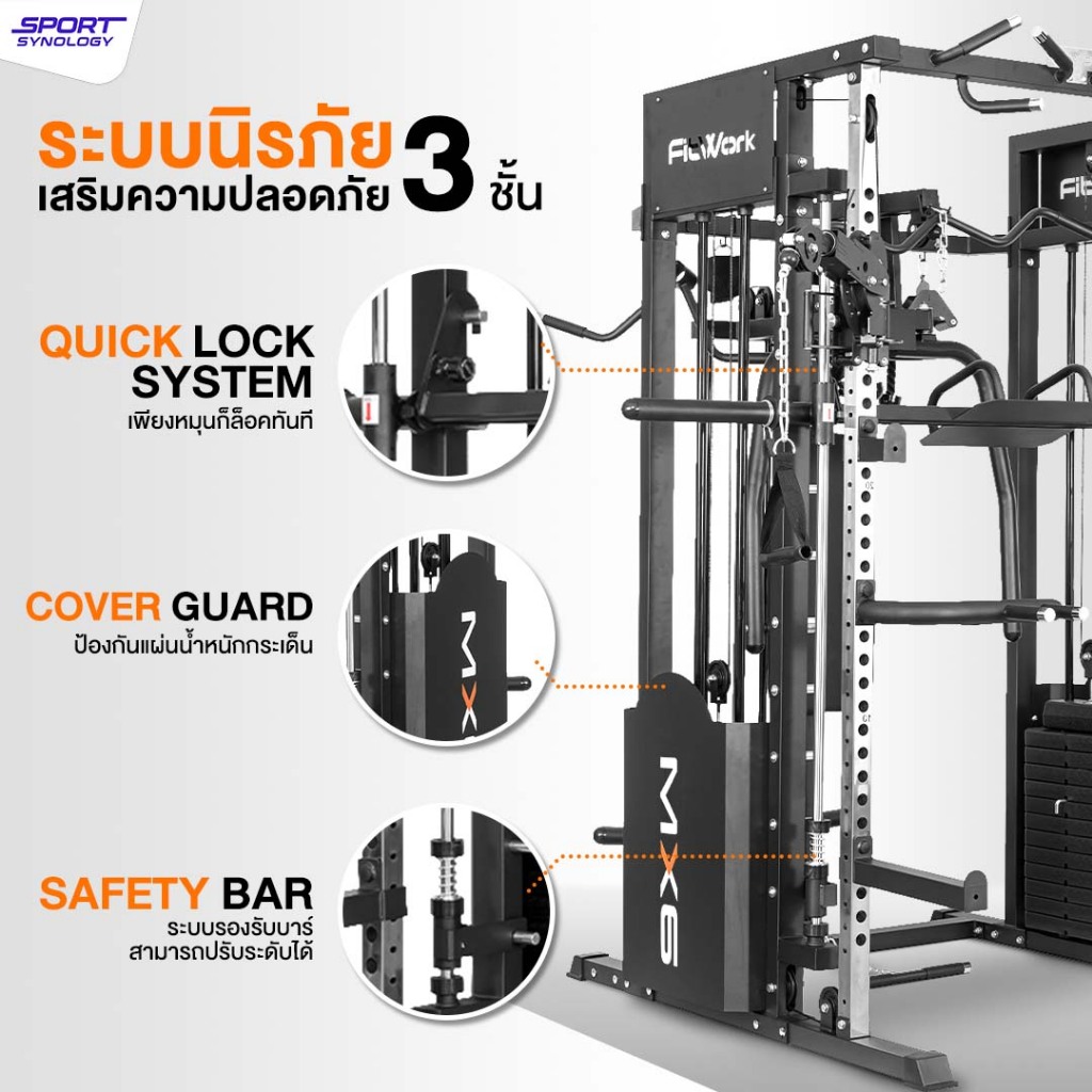 เครื่องสมิทแมชชีน SPORTSYNOLOGY MX6 โครงสร้างแข็งแรง มาพร้อมมือจับเคเบิ้ล FREE MOTION ปรับได้ 360&deg;