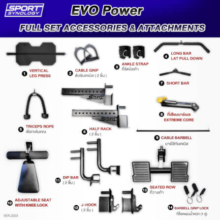 เครื่องสมิทแมชชีน SPORTSYNOLOGY EVO POWER เกรดฟิตเนส รองรับการใช้งานหนัก พินโหลดสองแถวรวม 150 กก. (เซต2)_6