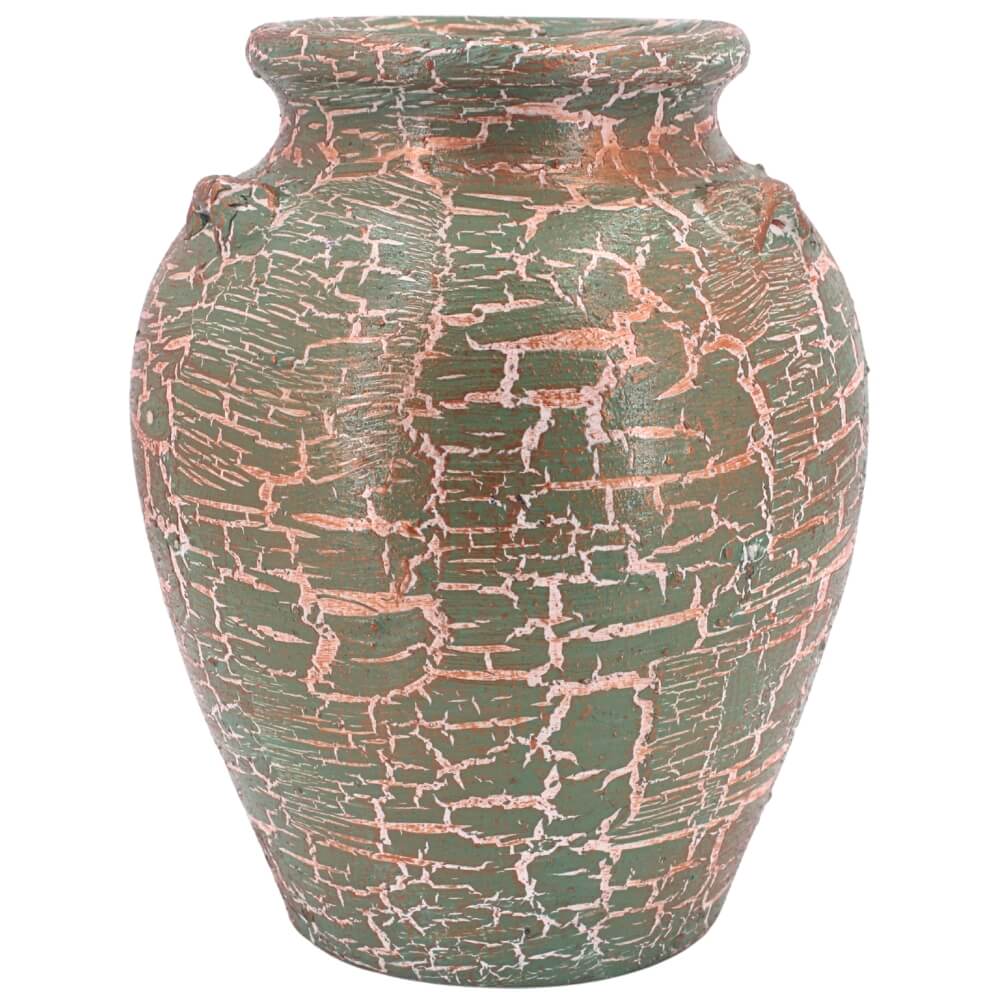 แจกันดินเผา KORAT SANGSUWAN POTTERY ตกแต่งลายแตกวินเทจ 11 นิ้ว สีเขียว
