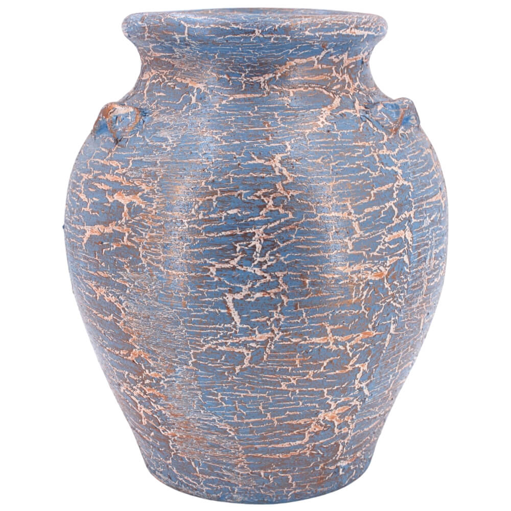 แจกันดินเผา KORAT SANGSUWAN POTTERY ตกแต่งลายแตกวินเทจ 11 นิ้ว สีฟ้า