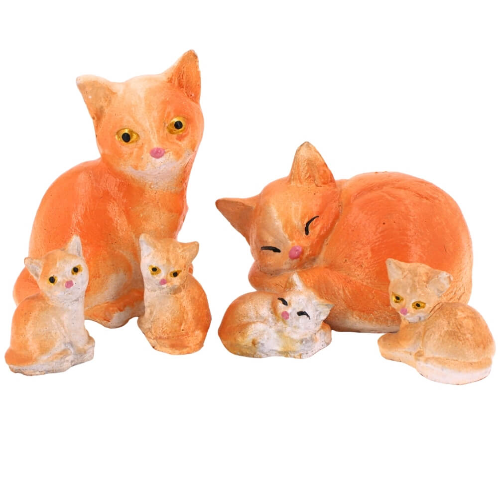 ตุ๊กตาปูนตกแต่งชุดแมว 6 ชิ้น KORAT SANGSUWAN POTTERY 15 ซม. สีส้ม_0