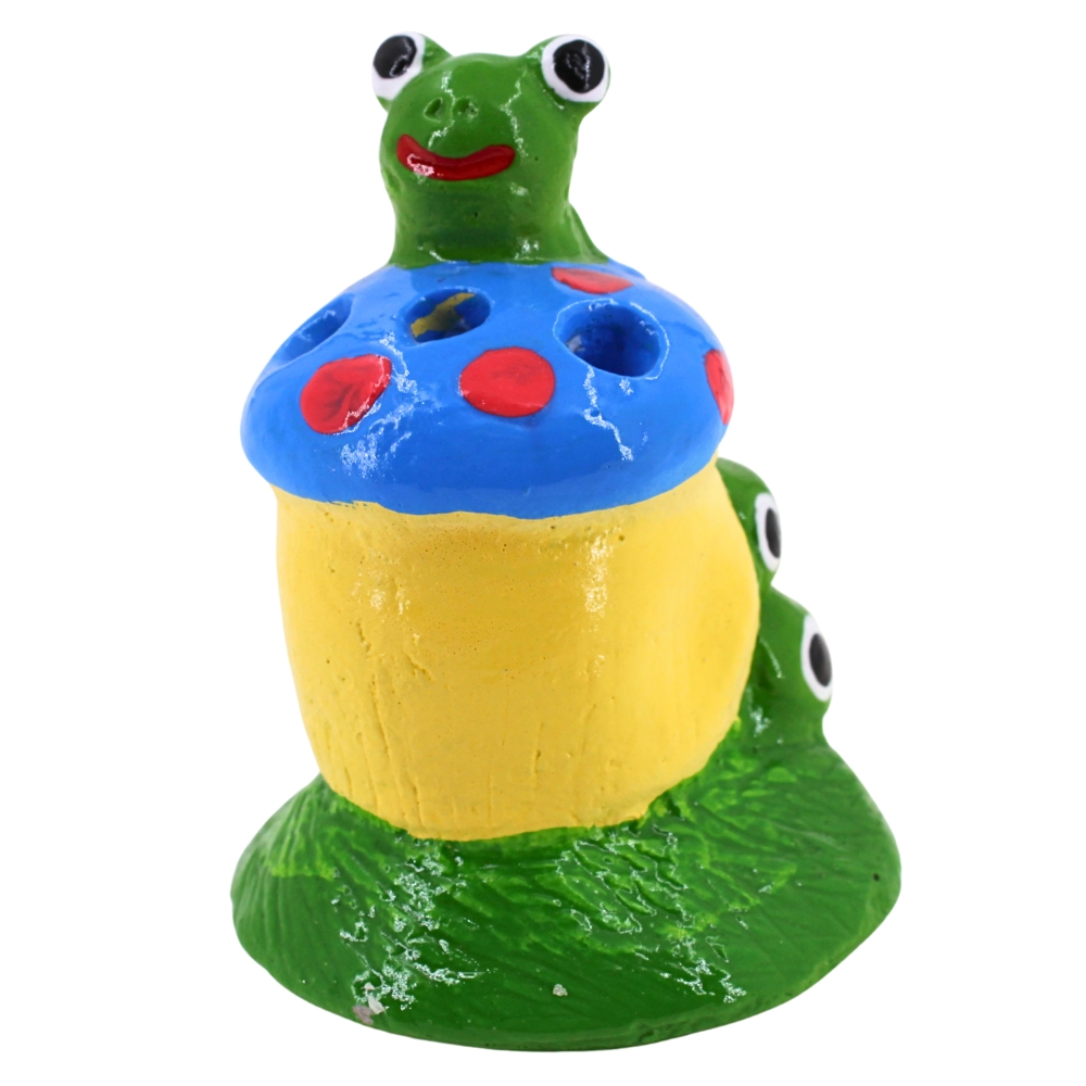 ตุ๊กตาปูนตกแต่งตัวหนอน KORAT SANGSUWAN POTTERY รุ่น THKSP019 10 ซม. เห็ดสีฟ้า_0