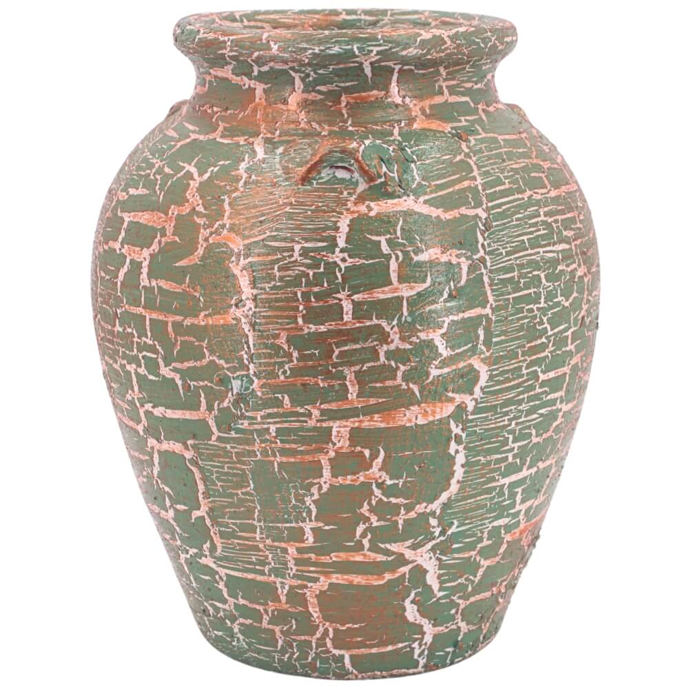 แจกันดินเผา KORAT SANGSUWAN POTTERY ตกแต่งลายแตกวินเทจ 11 นิ้ว สีเขียว