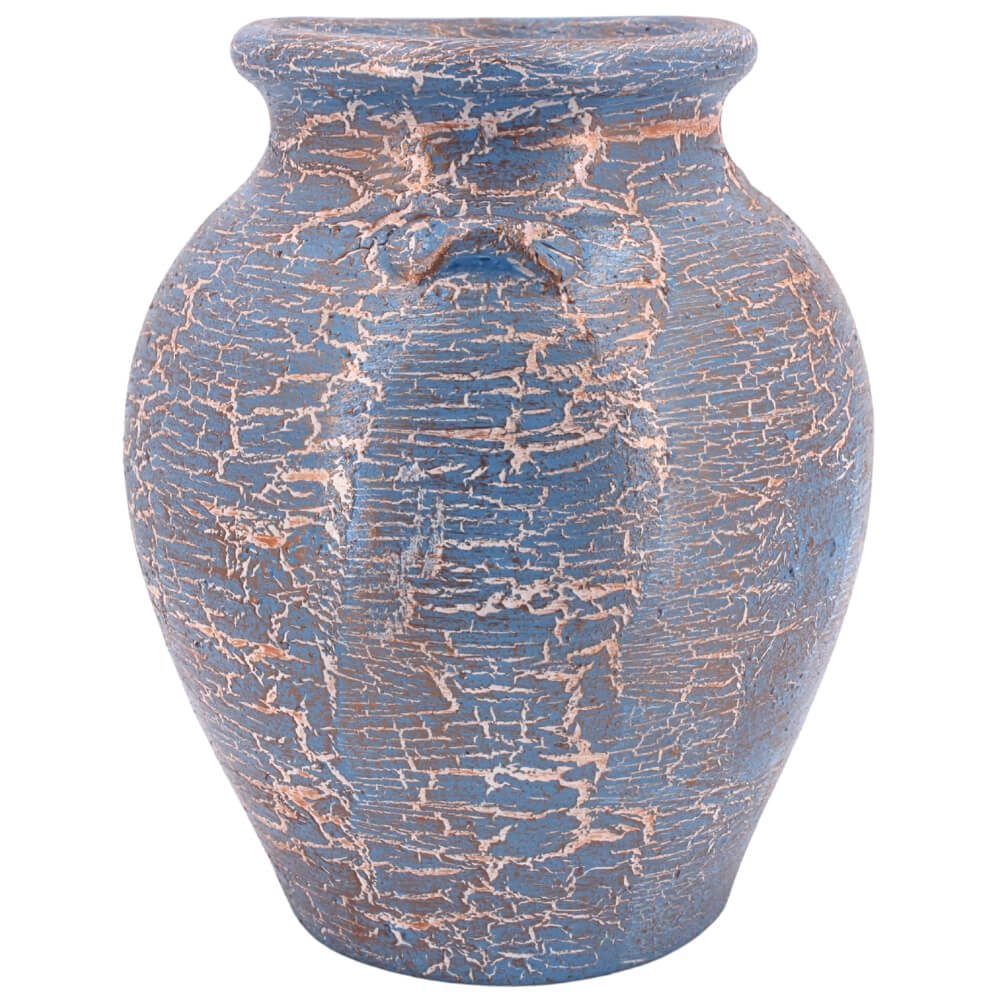แจกันดินเผา KORAT SANGSUWAN POTTERY ตกแต่งลายแตกวินเทจ 11 นิ้ว สีฟ้า