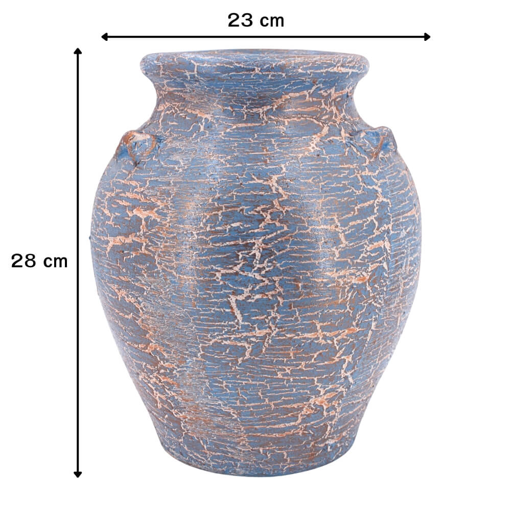แจกันดินเผา KORAT SANGSUWAN POTTERY ตกแต่งลายแตกวินเทจ 11 นิ้ว สีฟ้า