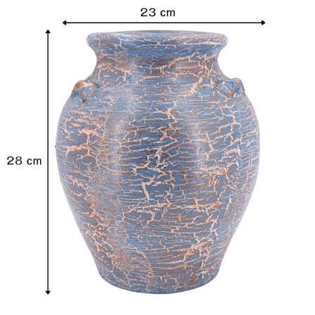 แจกันดินเผา KORAT SANGSUWAN POTTERY ตกแต่งลายแตกวินเทจ 11 นิ้ว สีฟ้า_4