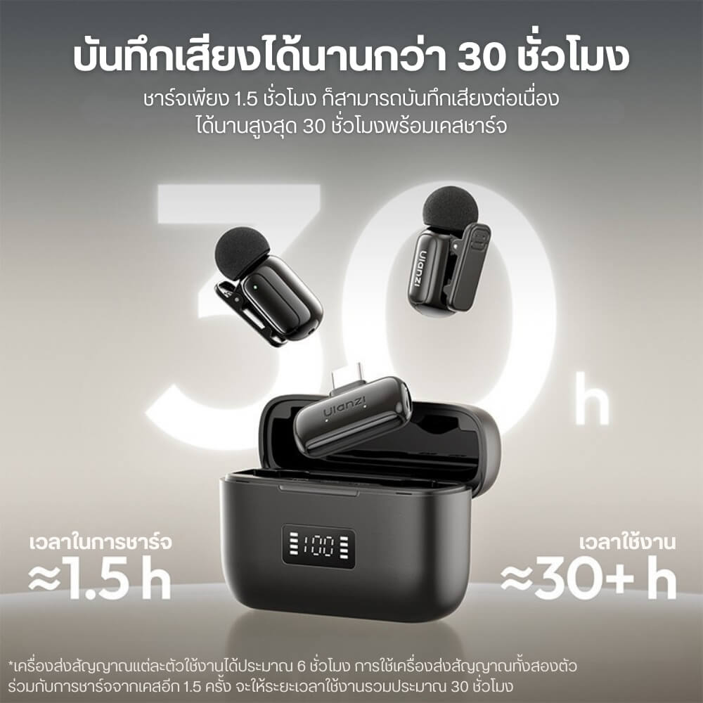 ไมโครโฟนไร้สาย ULANZI A200 ขนาดพกพา สีดำ