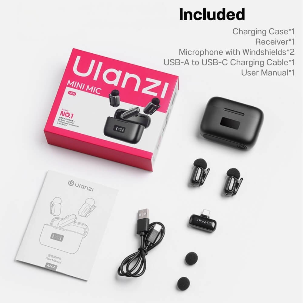 ไมโครโฟนไร้สาย ULANZI A200 ขนาดพกพา สีดำ