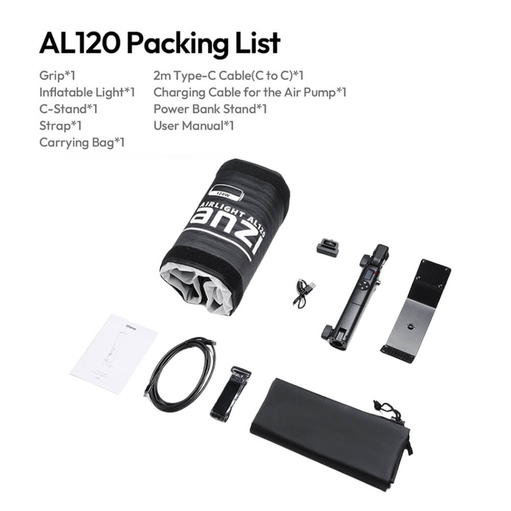 ไฟ LED แบบเป่าลม ULANZI AL120 กำลังไฟ 136W ขนาดพกพา สีดำ ไฟเซลฟี่ ไฟถ่ายภาพ ไฟถ่ายสินค้า