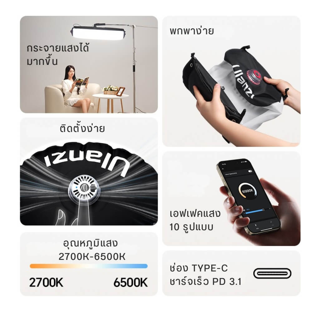 ไฟ LED แบบเป่าลม ULANZI AL120 กำลังไฟ 136W ขนาดพกพา สีดำ ไฟเซลฟี่ ไฟถ่ายภาพ ไฟถ่ายสินค้า