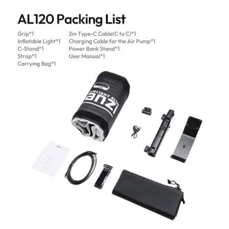 ไฟ LED แบบเป่าลม ULANZI AL120 กำลังไฟ 136W ขนาดพกพา สีดำ ไฟเซลฟี่ ไฟถ่ายภาพ ไฟถ่ายสินค้า_10