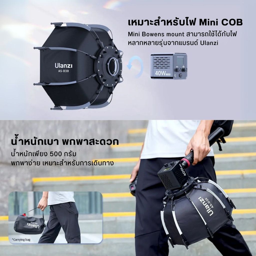 ซอฟต์บ็อกซ์ 8 เหลี่ยม ULANZI AS-D30 กรองแสง 30 ซม. MINI BOWEN MOUNT ถ่ายภาพ วิดีโอ ให้แสงนุ่ม