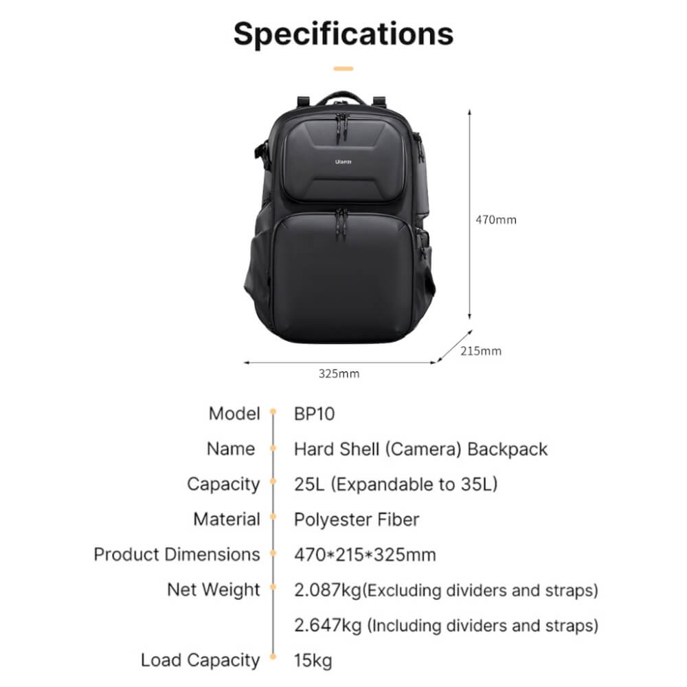 กระเป๋าเป้กล้อง ULANZI BP10 ขนาดความจุ 35 ลิตร สีดำ
