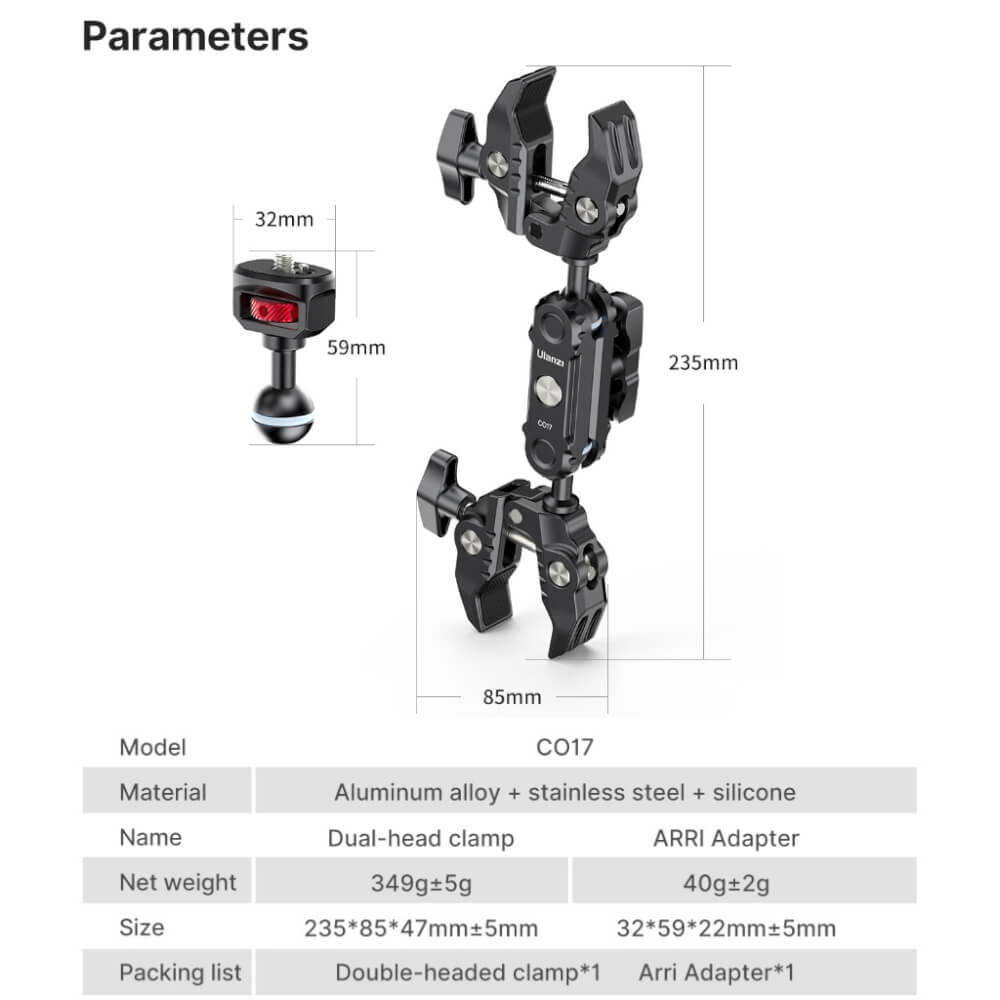 แคลมป์แบบหนีบ ULANZI C017 สำหรับกล้อง อุปกรณ์เสริม สีดำ