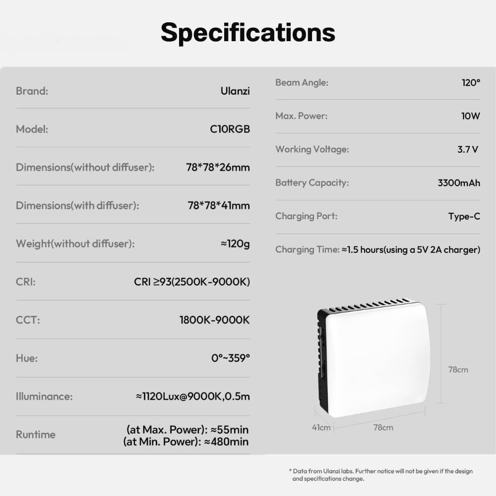 ไฟ LED อเนกประสงค์ ULANZI C10 RGB ขนาดพกพา สีดำ ไฟเซลฟี่ ไฟติดหัวกล้อง ไฟดารา