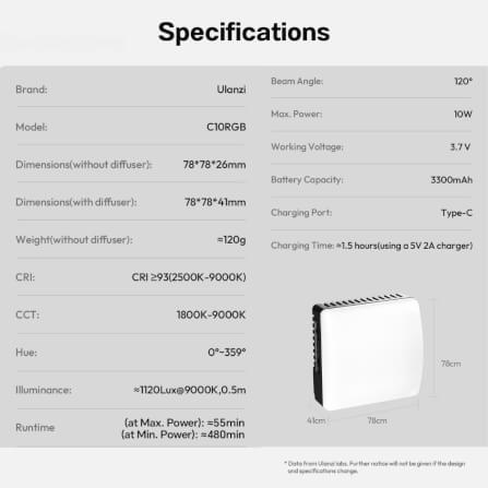 ไฟ LED อเนกประสงค์ ULANZI C10 RGB ขนาดพกพา สีดำ ไฟเซลฟี่ ไฟติดหัวกล้อง ไฟดารา_10