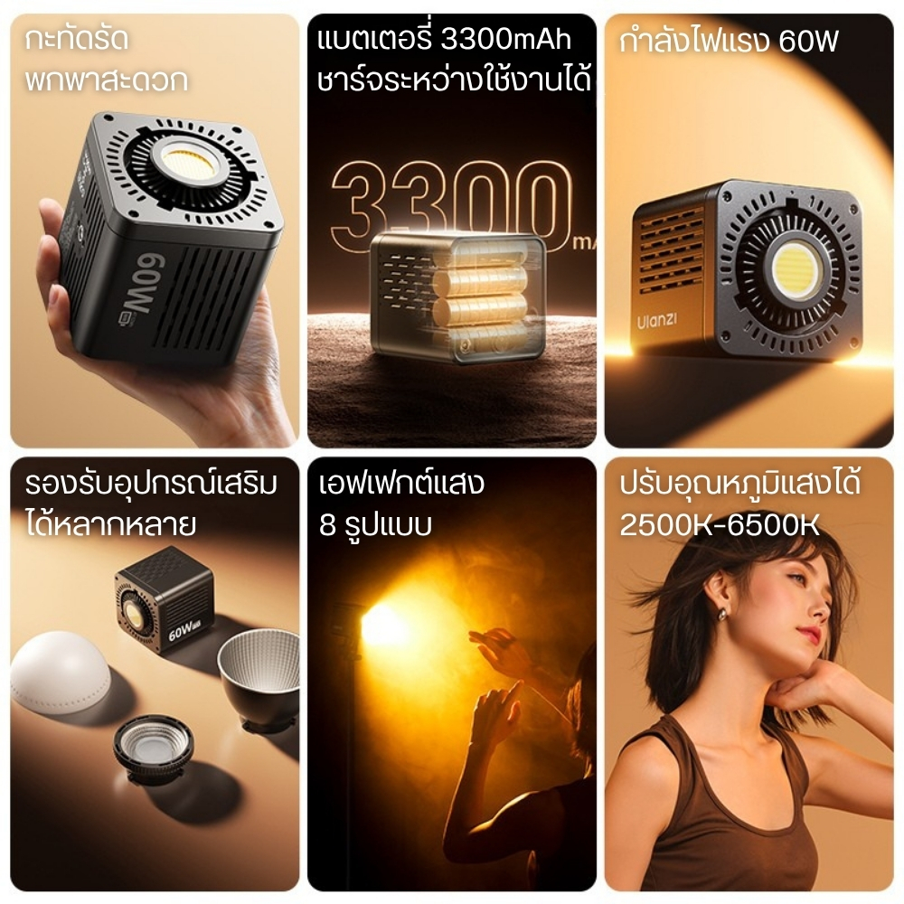 ไฟถ่ายวิดีโอ ULANZI C60 BI 60W BI-COLOR MINI COB LED LIGHT ไฟสตูดิโอ ไฟไลฟ์สด