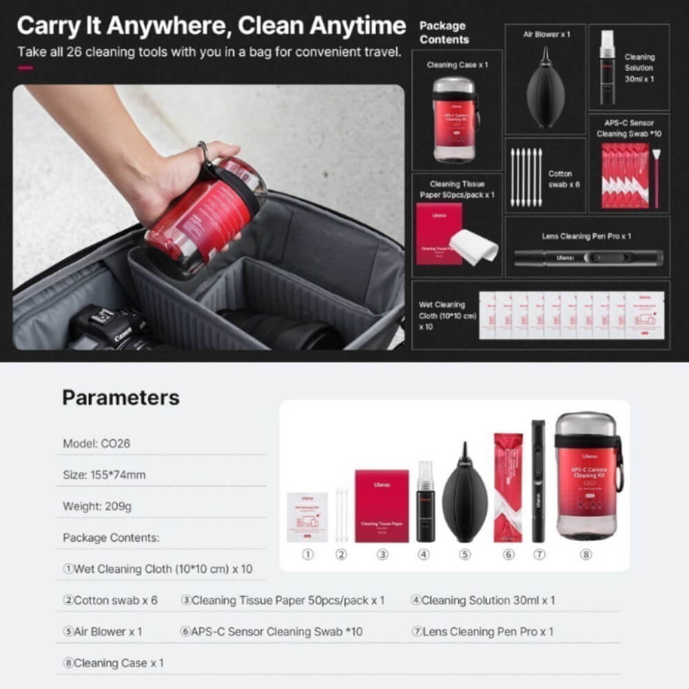 ชุดทำความสะอาด ULANZI CO26 สำหรับกล้อง APS-C เลนส์กล้อง และเซ็นเซอร์_6