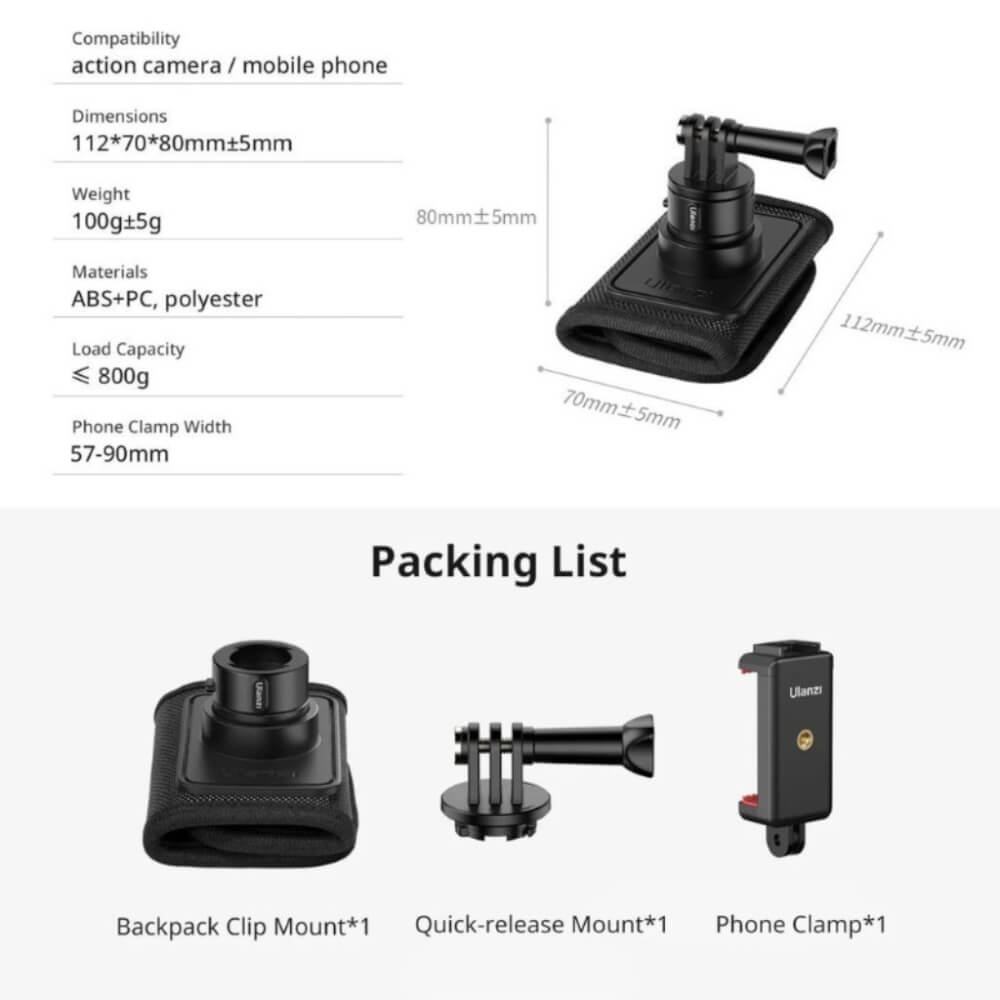 อุปกรณ์ถ่ายภาพแบบ POV ULANZI CO62 ขนาดพกพา สีดำ