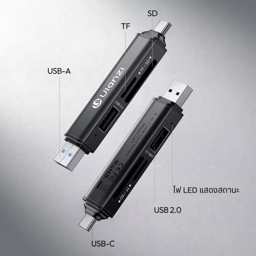 การ์ดรีดเดอร์ ULANZI CR1 แบบ 3-IN-1 รองรับ SD/TF/USB ขนาดพกพา สีดำ_6