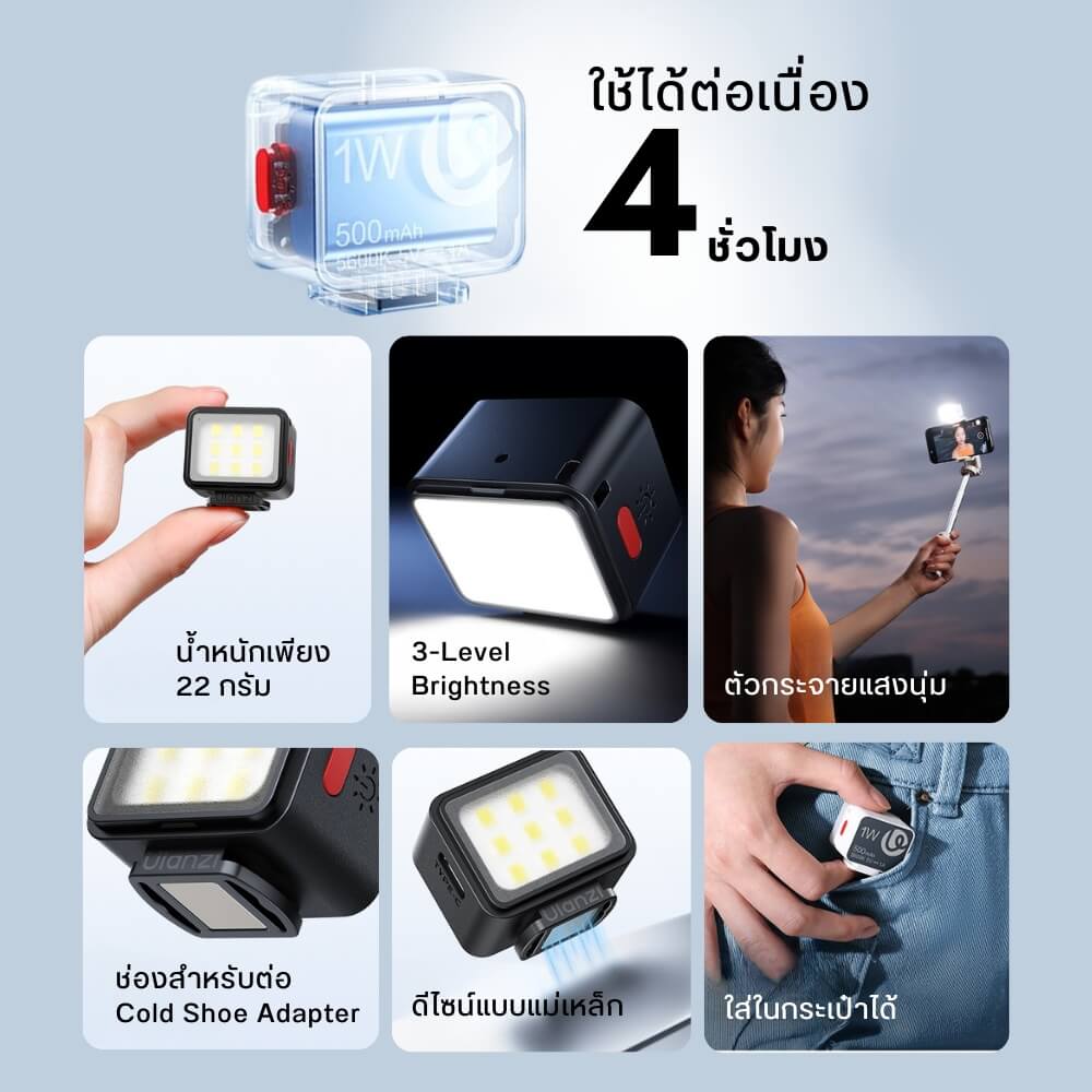 ไฟ LED อเนกประสงค์ ULANZI DG01 พร้อม DIFFUSER ขนาดพกพา สีขาว ไฟเซลฟี่ ไฟติดหัวกล้อง ไฟดารา