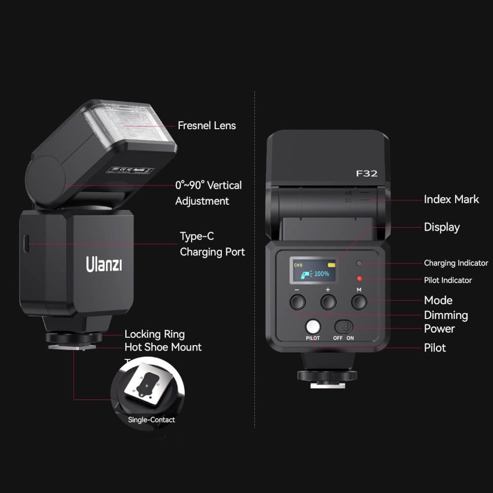 แฟลชกล้องถ่ายภาพ ULANZI F32 ขนาดพกพา สีดำ_7